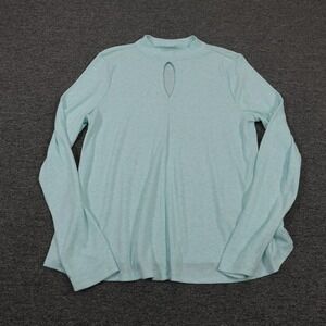 SO Shirt Juniors Large Blue Mock Neck Keyhole Long Sleeve‎ Stretch Top Jersey